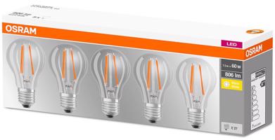 5PAK LED žárovka LED E27 A60 7W = 60W 806lm 2700K Teplá bílá 300° Filament OSRAM OSRLEDW3065