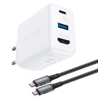 Acefast 2 v 1 GaN 65W USB typu C / USB síťová nabíječka, HDMI 4K@60Hz adaptér (sada s kabelem) bílá (A17 bílá) 6974316281092 6974316281092