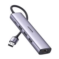 Adaptér UGREEN 5v1 USB-A na 3x USB 3.0 + RJ45 + USB-C (stříbrný) 032757