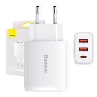 Baseus Compact Quick Charger, 2xUSB, USB-C, PD, 3A, 30W (bílá) 028971 028971