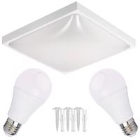 Berge LED stropní svítidlo 2xE27 čtvercové bílé + 2x E27 10W neutrální bílá žárovka EC20445-2XEP0113