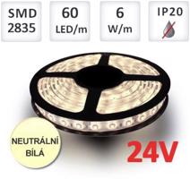 Design Light LED pásek 24V 60ks/m SMD2835 6W/m NEUTRÁLNÍ BÍLÁ 1m R-24-2835-50-20-40K-01