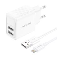 Foneng EU53 20W 2xUSB-A, 2,4A síťová nabíječka (bílá) + kabel USB-A na Lightning