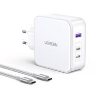 GaN Ugreen Nexode CD289 USB-A/2xUSB-C 140W síťová nabíječka + USB-C - USB-C 1,5m kabel - bílý 6941876213399 6941876213399