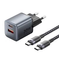 GaN Vention USB-C+A 30W nabíječka + USB-C-C kabel 1m (šedá)