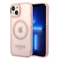 Guess Gold Outline průsvitné pouzdro MagSafe pro iPhone 14 Plus - růžové 3666339069674