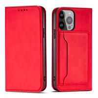 Hurtel Magnet Card Case iPhone 14 flip cover wallet stand red 5907769347658