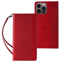 Hurtel Magnetický popruh pouzdra iPhone 14 Plus flip cover peněženka mini lanyard stand red 5907769311093