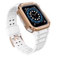 Hurtel Ochranný řemínek s pouzdrem pro Apple Watch 7 / 6 / 5 / 4 / 3 / 2 / SE (41 / 40 / 38 mm) pancéřové pouzdro na hodinky bílé / růžové zlato 5907769311789