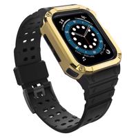 Hurtel Ochranný řemínek s pouzdrem pro Apple Watch 7 / 6 / 5 / 4 / 3 / 2 / SE (41 / 40 / 38 mm) pancéřový kryt hodinek černý / zlatý 5907769311956