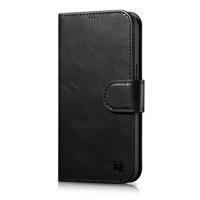 iCarer Oil Wax Wallet Case 2v1 kožené pouzdro na iPhone 14 s klopou Anti-RFID černé (WMI14220721-BK)