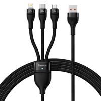 Kabel USB 3 v 1 Baseus Flash Series, USB-C + micro USB + Lightning, 100 W, 1,2 m (černý) 033914