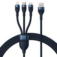 Kabel USB 3 v 1 Baseus Flash Series, USB-C + micro USB + Lightning, 100 W, 1,2 m (modrý) 033915