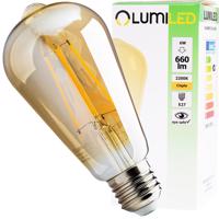 LED žárovka LED E27 ST64 6W = 50W 660lm 2200K Teplá bílá 360° Filament LUMILED