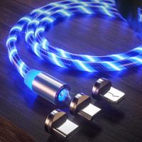 LED21 KK21S USB nabíjecí kabel s magnetickými konektory 3v1, s modrým LED podsvícením KK21S