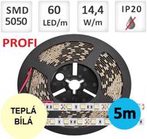 LED21 LED pásek PROFI  5m 14,4W/m 60ks/m 5050 TEPLÁ BÍLÁ EL-T3005050WW-3Y