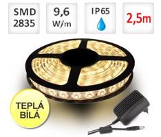 LED21 SADA LED pásek 2,5m 9,6W 120x2835 /m voděodolný Teplá bílá + Zdroj SADA-BRG30014-2m