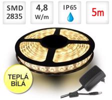 LED21 SADA LED pásek 5m 4,8W/m 60ks/m 2835 voděodolný Teplá bílá + Zdroj SADA-ST4733-5m