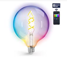 LED21 SMART BLUETOOTH LED žárovka E27 G125 4.9W 4xCOB Filament RGBW 470lm, RGB + Teplá bílá