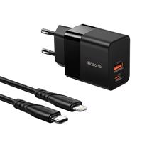 Mcdodo CH-1952 USB + USB-C, 20W síťová nabíječka + kabel USB-C na Lightning (černý) 039515