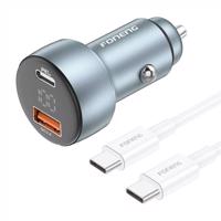 Nabíječka do auta Foneng C18 1xUSB-A, 1xUSB-C 2,4A 48W (šedá) + kabel USB-C na USB-C