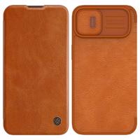 Nillkin Qin Leather Pro Case iPhone 14 kryt fotoaparátu pouzdro flip kryt hnědý 6902048248908