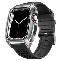 Pancéřové pouzdro 2 v 1 Kingxbar CYF148 pro Apple Watch SE, 6, 5, 4 (44 mm) z nerezové oceli s řemínkem stříbrné barvy 6959003507938