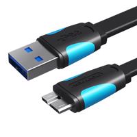 Plochý kabel USB 3.0 A na Micro B Vention VAS-A12-B200 2m černý