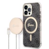 Pouzdro Guess 4G Print MagSafe pro iPhone 13 Pro + indukční nabíječka - černé 3666339102791