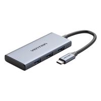 Rozbočovač USB-C na HDMI, 3x USB 3.0, SD, TF Vention TOOHB 0,15 m šedý