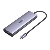 Rozbočovač USB-C Ugreen CM498, 3x USB 3.0, HDMI 4k 30Hz, VGA, RJ45, SD/TF, PD 100W (šedý) 066643