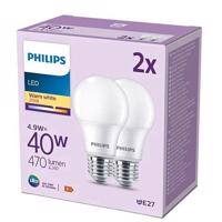 Sada 2x LED žárovka LED E27 A60 4.9W = 40W 470lm 2700K Teplá bílá 180° PHILIPS PHSECW0203