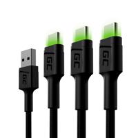 Set 3x Green Cell kabel GC Ray USB-C 120cm kabel zelené LED podsvícení, rychlo nabíjení Ultra Charge, QC 3.0 KABGCSET02