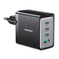 Síťová nabíječka Rocoren 3x USB-C, 1x USB, GaN, 67W (černá)