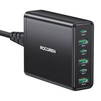 Síťová nabíječka Rocoren 3x USB-C, 3x USB-A, 60W (černá)