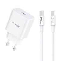 Síťová nabíječka Vipfan E04, USB-C, 20W, QC 3.0 + kabel USB-C (bílá) 036881 036881