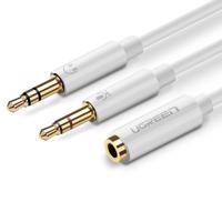 UGREEN AV140 Audio rozbočovač AUX sluchátka + mikrofon na 3,5 mm mini jack kabel, 28 cm, ABS (bílý) 024305