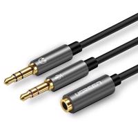 UGREEN AV140 Audio rozbočovač AUX sluchátka + mikrofon na 3,5 mm mini jack kabel, 28 cm, hliník (černý) 020834