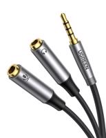 UGREEN AV192 Audio rozbočovač AUX kabel mini jack 3,5 mm (samec) na sluchátka + mikrofon (samice), 20 cm (šedý) 026946