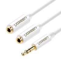 Ugreen kabelová rozdvojka sluchátek kabel mini jack 3,5 mm - 2 x mini jack 3,5 mm (2 x stereo výstup) 20 cm bílá (AV134) 6957303817399