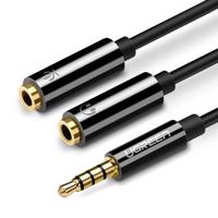 Ugreen kabelový rozbočovač sluchátek kabel mini jack 3,5 mm - 2 x mini jack 3,5 mm (mikrofon + stereo výstup) černý (AV141) 6957303836208